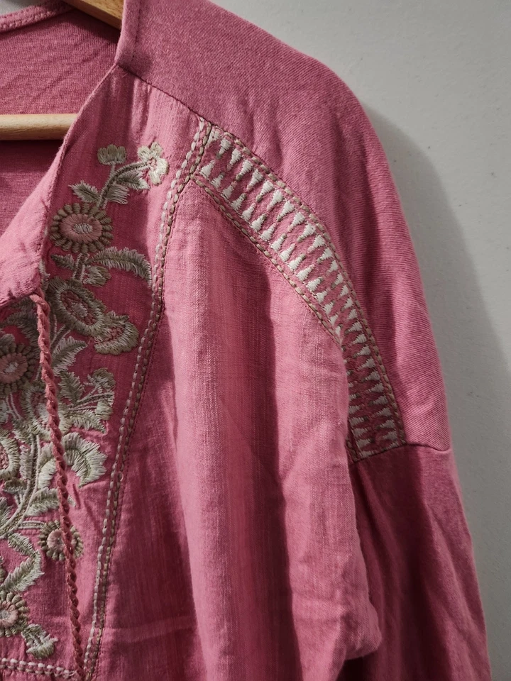 J Jill Top Womens S Petite Pink Oversize Tunic Long Sleeve Embroider Tassel Boho - Image 4 of 4