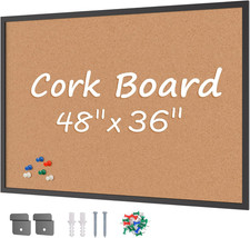 Cork Board Bulletin Board 36 X 48, Black Wood Framed 4X3 Corkboard, Office Board