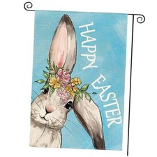 Happy Easter Bunny Garden Flag 12x18 Inch Double Garden Size-12 x 18" Blue