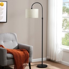 62" Modern Arc Floor Lamp w/ Foot Pedal Switch  Linen Shade, Tall Reading Light