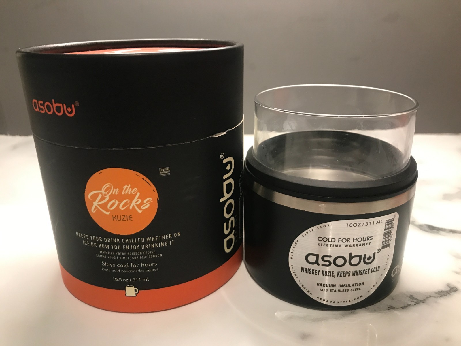 Asobu Whisky Glass Tumbler Cooler Insulated Sleeve BNIB Black