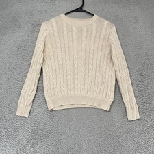 Crewcuts Sweater Kids 8-9 Years Beige Cable Knit Cotton Crew Neck Pullover