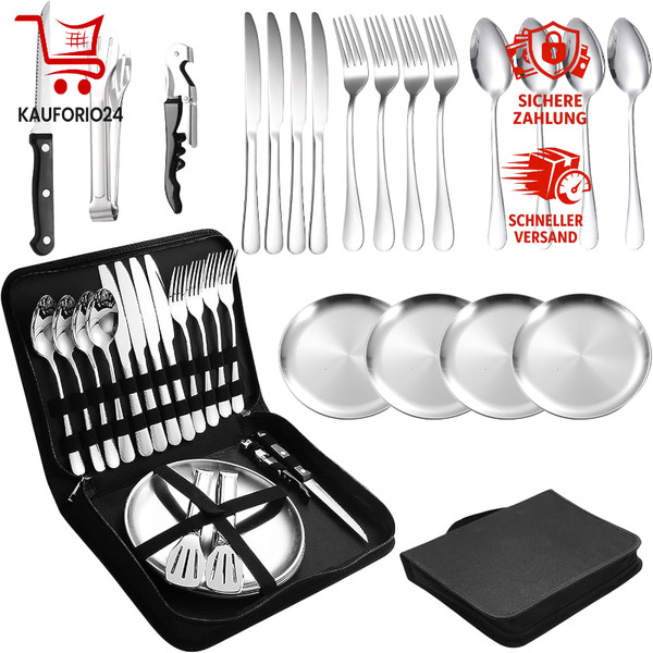 Campingbesteck Set FüR 4 Personen Edelstahl Geschirr Set FüR Outdoor Picknick-image