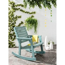 SAFAVIEH Outdoor Living Alexei Beach House Blue Rocking Chair
