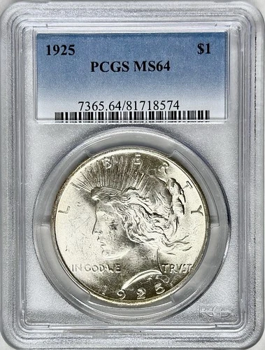 1925 PEACE SILVER DOLLAR PCGS MS64