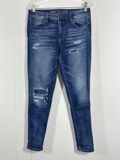 American Eagle Women  s Sz 10 Super Stretch Jegging Denim Distress Blue Jeans