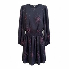 Joie Ramia Sz M Fireworks Print Black Dress Smocked Long Sleeve Boho Party Flowy
