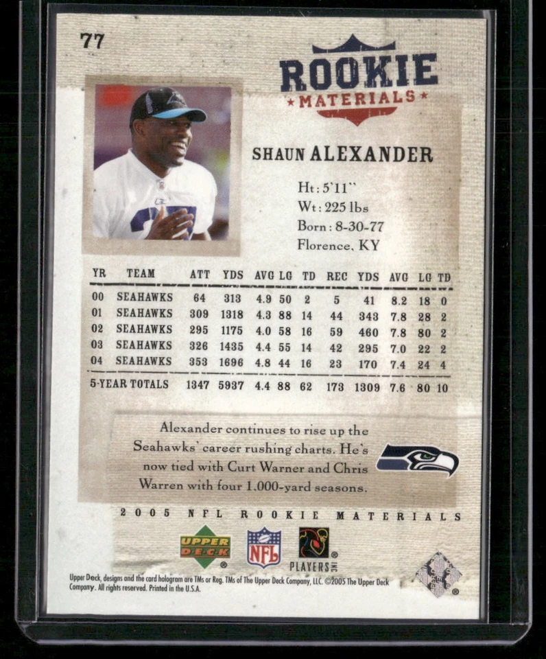 2005 Upper Deck Rookie Materials #77 Shaun Alexander - Image 2 of 2