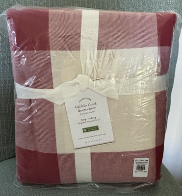 Pottery Barn ~RED & WHITE BUFFALO CHECK~ KING DUVET COVER ~FARMHOUSE CHRISTMAS~