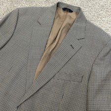 Brooks Brothers 346 Blazer 42R Tan Blue Houndstooth 100 Wool Sport Coat