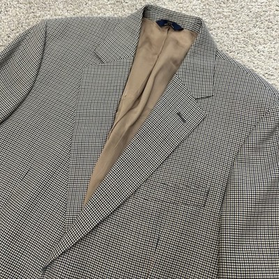 Brooks Brothers 346 Blazer 42R Tan Blue Houndstooth 100% Wool Sport Coat