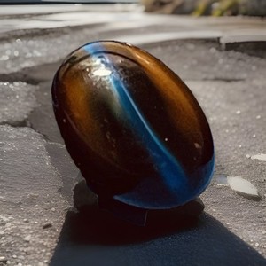 Antique Brown And Blue Glass Cat Eye Oval Button 4 Way Shank