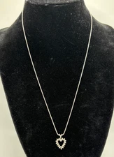 14K White Gold 18" Necklace with Diamond Heart Pendant - Chain Marked RCI Turkey