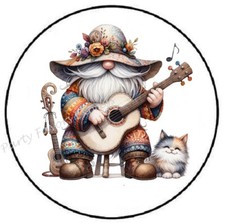 GNOME PLAYING GUITAR WITH A CAT ENVELOPE SEALS LABELS STICKERS PARTY FAVORS