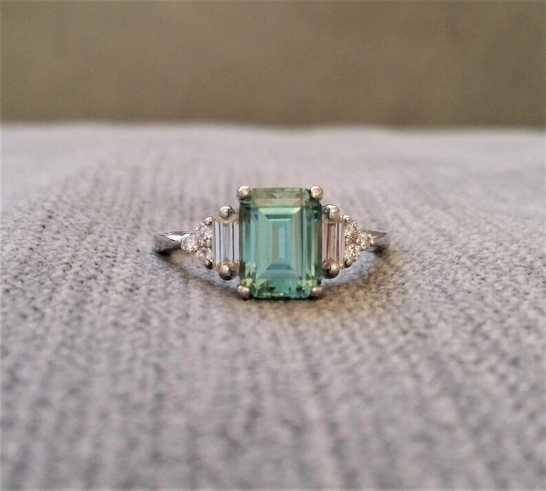 Green emerald shop cut ring