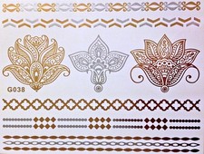 Flash Temporary Adhesive Tattoo Gold Silver 8 Pieces Henna Bracelet Necklace G38