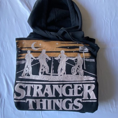 Netflix Adult Stranger Things Night Silhouettes Pullover Hoodie Black Size Large