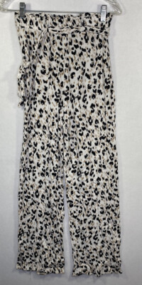 Mi Ami Francesca s Flowy Wide Leg Belted Cheetah Print Elastic Waist Pants SZ XS