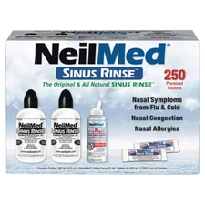 NeilMed Sinus Rinse Kit 250 Premixed Packets + 2 Bottles + NASAMIST SALINE SPRAY