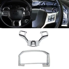 Chrome Steering Wheel Dashboard Frame Cover Trim Kit For Dodge Ram 1500 2010-17