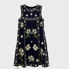 Anthropologie Maeve Dress Women's 4 Blue Ivory Rosa Embroidered Sleeveless Swing