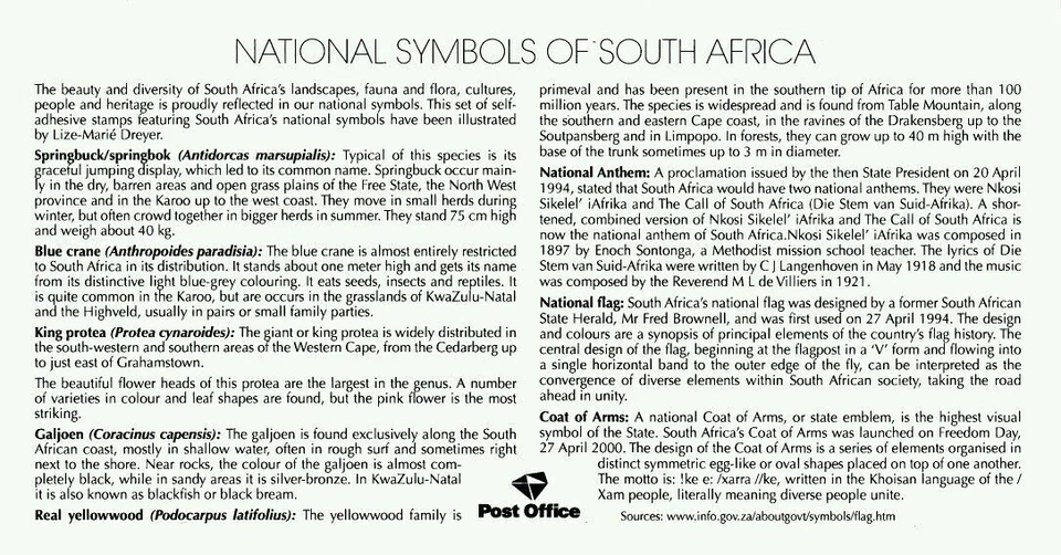 [SJ] National Symbols Of South Africa Logo Cowboy Fish Flower Deer (FDC) *odd  - Image 2 of 4