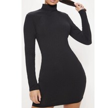 PLT sexy bodycon tight short dress high neck turtleneck long sleeves ribbed