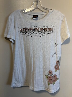 Womens Harley Davidson Shirt Sheer Sequin Tee Las Vegas, NV 2007 Size L White
