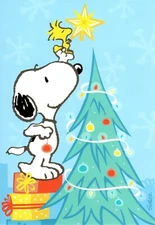 Merry Christmas Snoopy & Woodstock Hanging Holiday Lights Hallmark Greeting Card