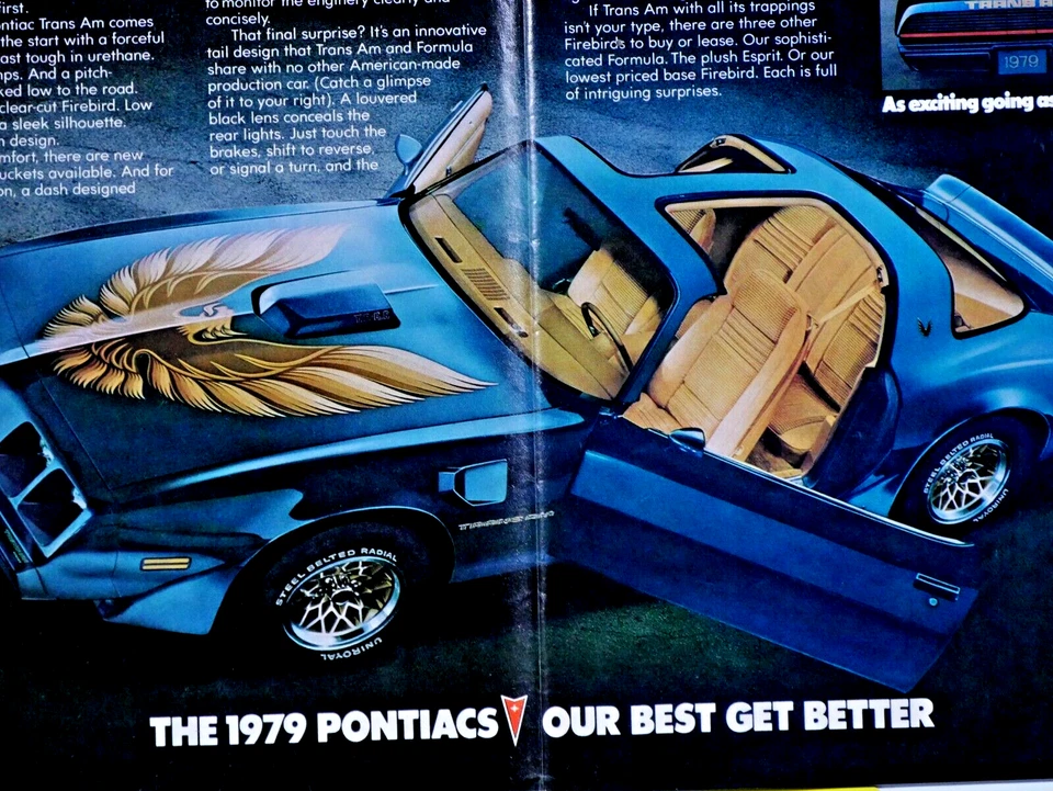 Pontiac Trans AM 1979 azul techo en T pliegue central vintage anuncio impreso original CF Foto 2 de 4