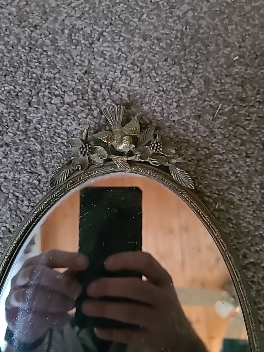 Vintage Matson Vanity Tray Mirror Gold Brass Rose and Birds