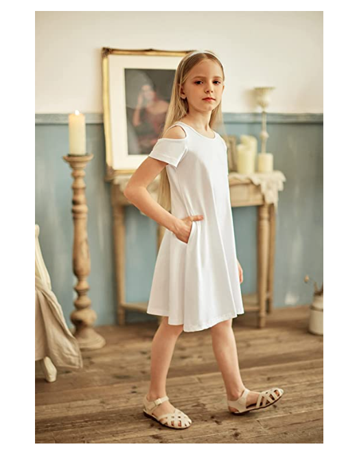 Arshiner Zomerjurk voor meisjes, pofmouwen, chiffon jurk, A-lijn, gelaagde jurk, vierkante kraag, kinderjurk, swing, feestjurk met riem, 5-12 jaar, Rood, 5-6 jaar