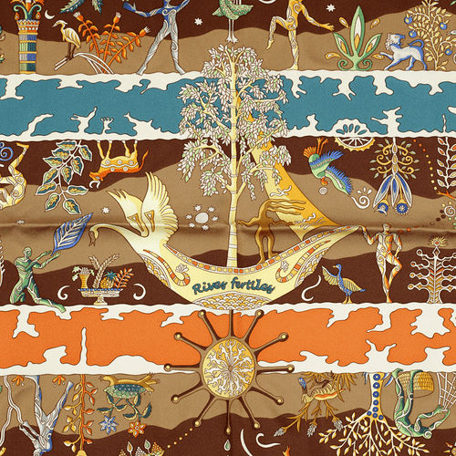 Hermes Scarf RIVES FERTILES 90cm Silk Carre Foulard CHRISTINE HENRY - Picture 2 of 9