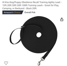 Hi Kiss Dog/puppy Obedience recall training, agility Lead- 20Ft Training Leash