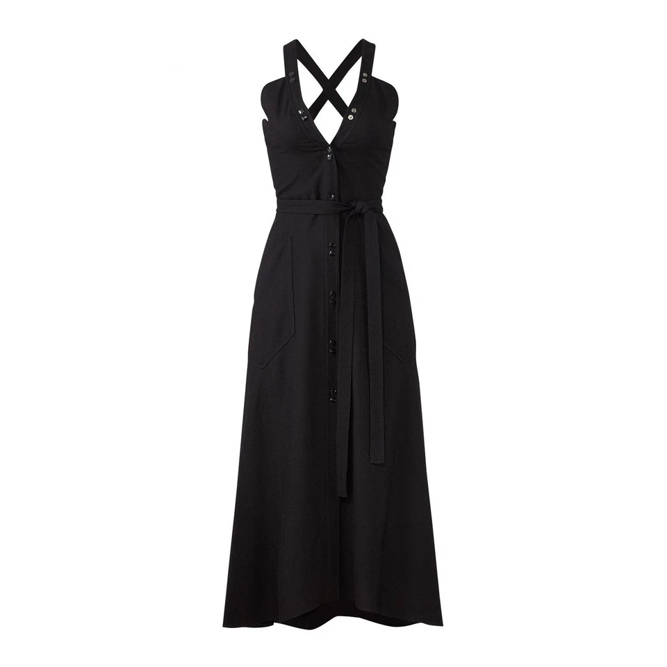 Vestido midi para mujer Nina Ricci negro entrecruzado profundo espalda talla 36 talla 4 EE. UU. Foto 2 de 4