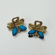 Set of 2 Gold Butterfly Hair Metal Claw Clip with Aqua Rhinestones
