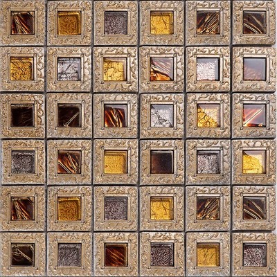 11-Sheets Glass Resin Backsplash Tile Brown Grid Mosaic Window Pattern Kitche...
