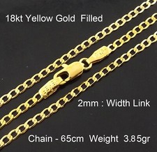Necklace Real 18Kt Yellow Gold Filled Solid 2mm Curb Cuban Chain 65 cm : 26 inch