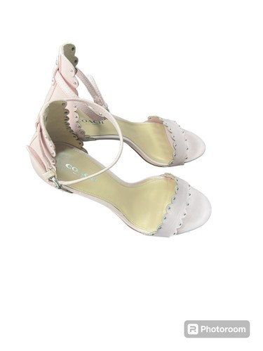 COACH MONICA RIVETS SOFT SHINE CALF LEATHER SANDALS HEELS Size 7B Petal Pink - Picture 2 of 4