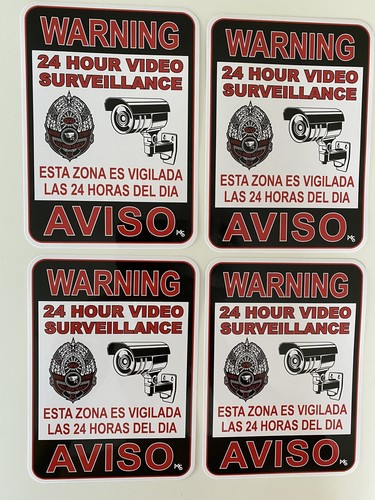 SECURITY SIGN 10 INCHES LARGE AVISO STICKER 5 LOT 24 Hr STICKER ALARM DECAL - Picture 8 of 9