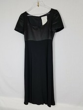 Badgley Mischka Little Black Dress Fit & Flare Cap Sleeve Silk Ray. Midi Dress 4