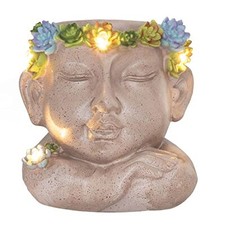 Garden Solar Face Plant Pot LED Light Lantern Garden Decor Ornament Figure