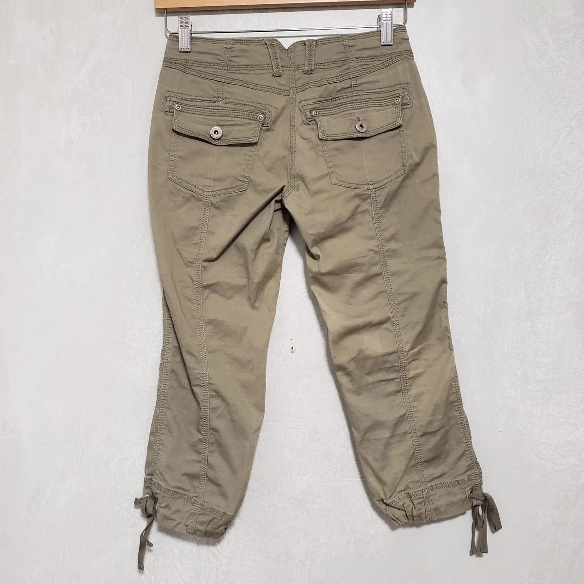 Trac Olive Green Zippers Tie Front Capri Pants Size S eBay