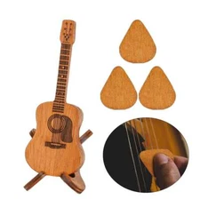 Wooden Acoustic Guitar Pick Case Holder with 3 Guitar Picks Guitar Pick Box Gift