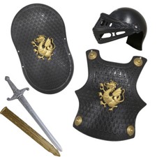 Novelty Giant Childs Knight Armor Gladiator Soldier 4 Pc Costume Set Black