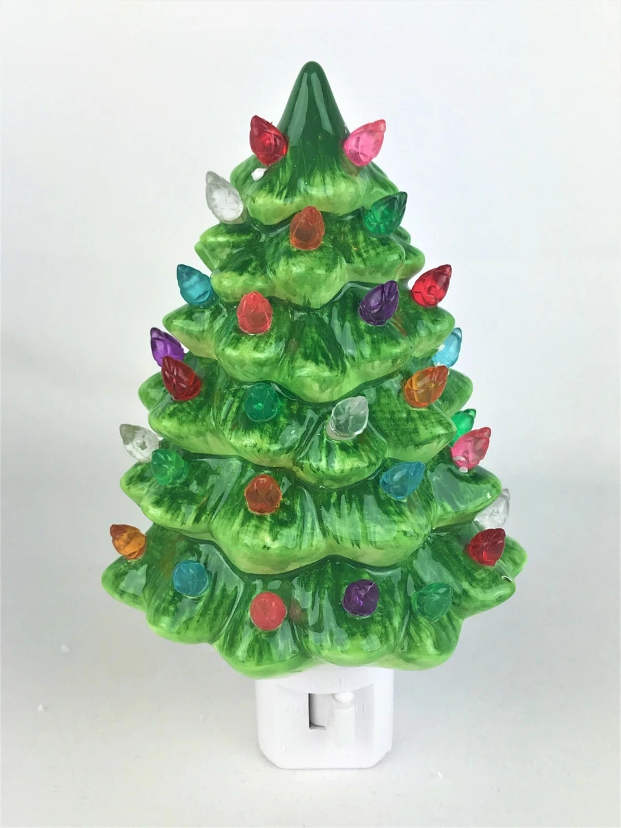 Ceramic Light Up Vintage Nostalgic Retro Green Christmas Tree Night Light 6