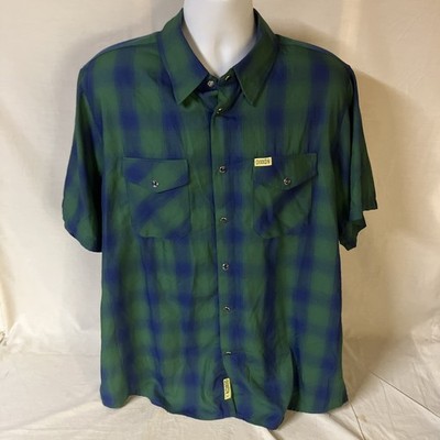 DIXXON Flannel Company Tahoe Mens XL Snap Shirt Green Blue Plaid Bamboo Blend FS