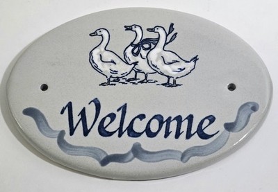 Country Geese Welcome Plaque Wall Hanging Pottery Sign Louisville Stoneware