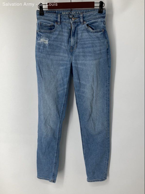 American Eagle Outfitters Womens Blue Cotton Blend Stretch Mom Jeans Size 0