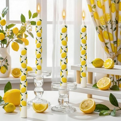 4 Pcs 3D Lemon Taper Candles Yellow Dinner Candles Long Unscented Candle Stic...